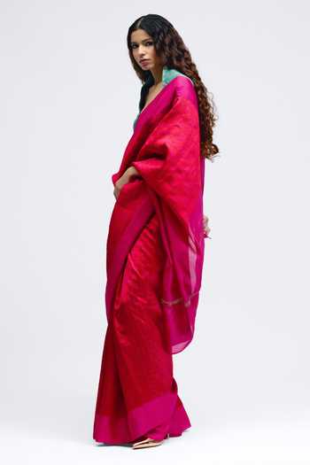 Shop_QUARTER_Pink Silk Sabina Brocade Saree _Online_at_Aza_Fashions