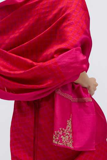 QUARTER_Pink Silk Sabina Brocade Saree _at_Aza_Fashions