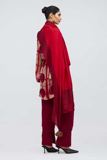 Shop_QUARTER_Red Silk Field Hand Dyed Dupatta _at_Aza_Fashions