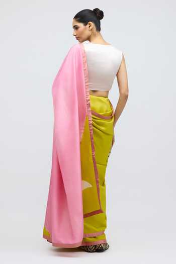 Buy_QUARTER_Off White Silk, Satin V-neck Pearl Angrakha Blouse _Online_at_Aza_Fashions