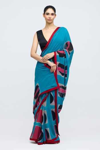 QUARTER_Black Georgette Bijlee Rekha Hand Dyed Saree _Online_at_Aza_Fashions