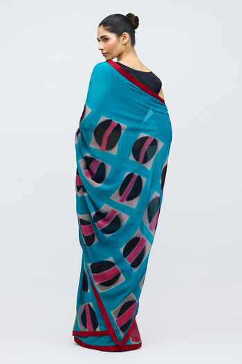 Shop_QUARTER_Black Georgette Bijlee Rekha Hand Dyed Saree _at_Aza_Fashions