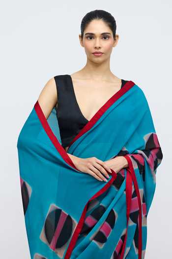 Buy_QUARTER_Black Georgette Bijlee Rekha Hand Dyed Saree _Online_at_Aza_Fashions
