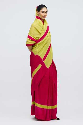 QUARTER_Pink Silk Aks Saree _Online_at_Aza_Fashions