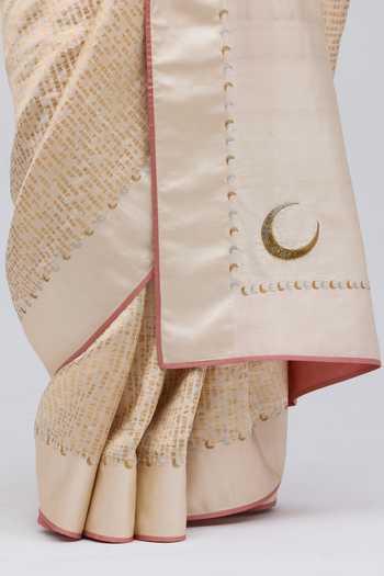 Shop_QUARTER_Gold Silk, Brocade Chauk Chand Ivory Saree _Online_at_Aza_Fashions