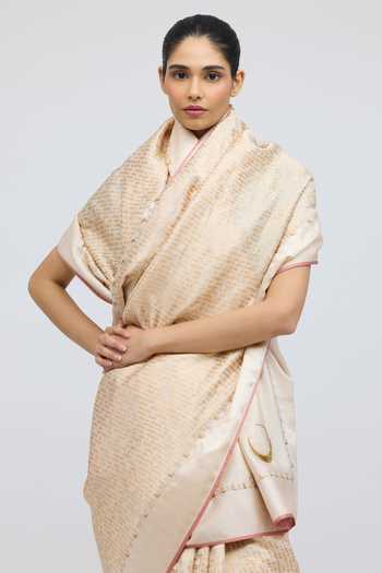 Buy_QUARTER_Gold Silk, Brocade Chauk Chand Ivory Saree 
