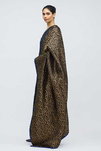 QUARTER_Black Silk, Brocade Chauk Handwoven Dupatta _Online_at_Aza_Fashions