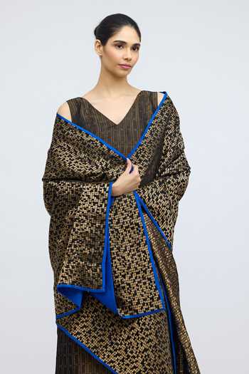 Shop_QUARTER_Black Silk, Brocade Chauk Handwoven Dupatta _Online_at_Aza_Fashions