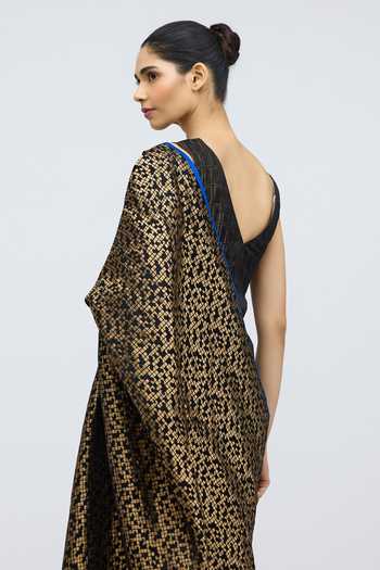 Shop_QUARTER_Black Silk, Brocade Chauk Handwoven Dupatta _at_Aza_Fashions
