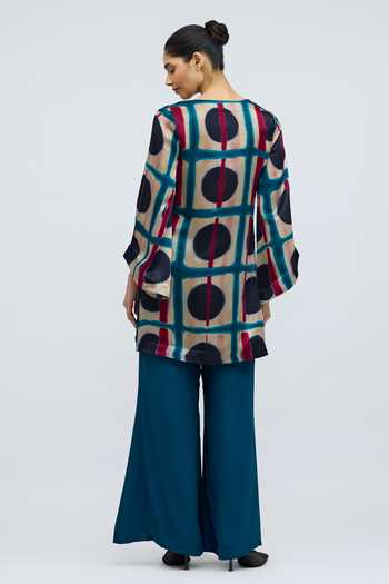 Shop_QUARTER_Multi Color Silk, Georgette Bijlee Resist Geometric Pattern Kurta And Trouser Set _at_Aza_Fashions
