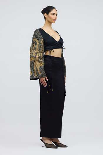 QUARTER_Black Silk Booti Mashru Skirt _Online_at_Aza_Fashions