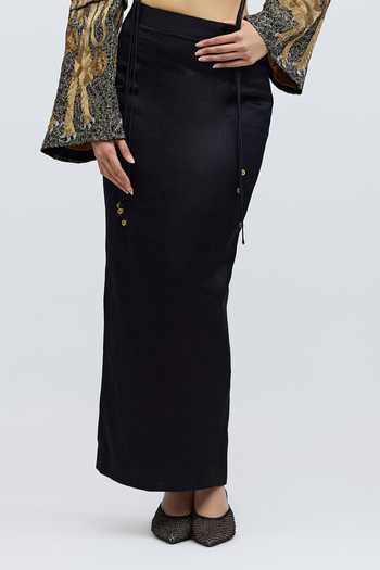 Buy_QUARTER_Black Silk Booti Mashru Skirt _Online_at_Aza_Fashions
