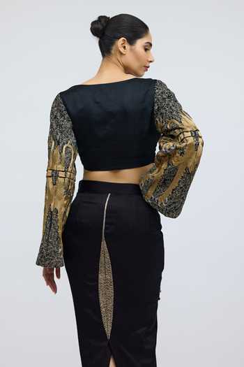 Shop_QUARTER_Black Silk Booti Mashru Skirt _Online_at_Aza_Fashions