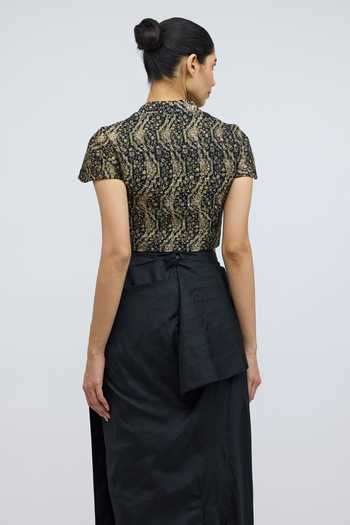 Buy_QUARTER_Black Silk Scoop Neck Gul E Istanbul Blouse _Online_at_Aza_Fashions