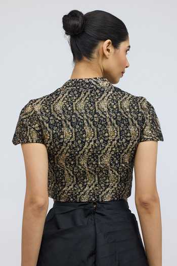 Shop_QUARTER_Black Silk Scoop Neck Gul E Istanbul Blouse _at_Aza_Fashions