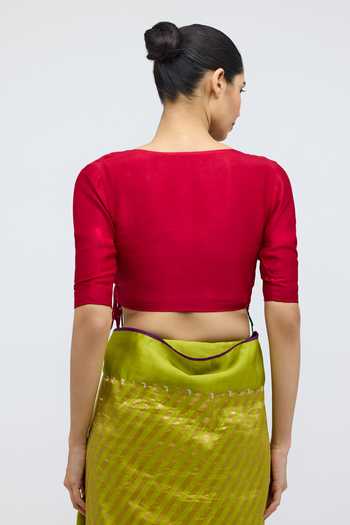 Shop_QUARTER_Red Silk V-neck V Angrakha Blouse _at_Aza_Fashions