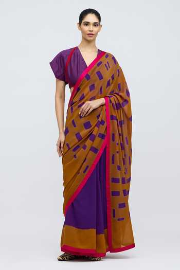 QUARTER_Purple Silk V-neck Kanchli Handwoven Blouse _Online_at_Aza_Fashions