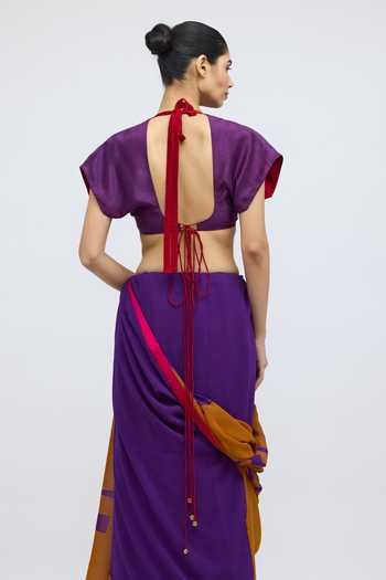 Shop_QUARTER_Purple Silk V-neck Kanchli Handwoven Blouse _at_Aza_Fashions