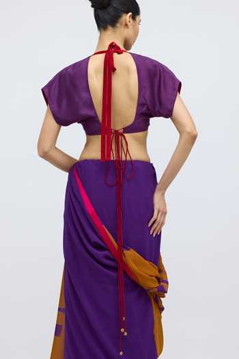 Buy_QUARTER_Purple Silk V-neck Kanchli Handwoven Blouse _Online_at_Aza_Fashions