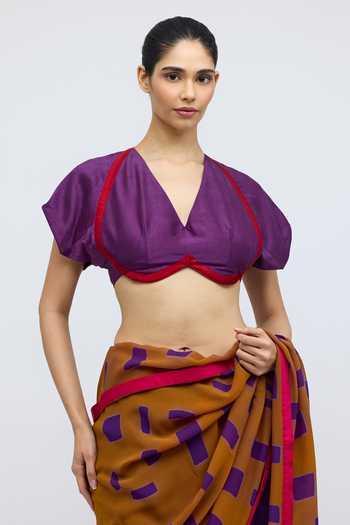 Shop_QUARTER_Purple Silk V-neck Kanchli Handwoven Blouse _Online_at_Aza_Fashions