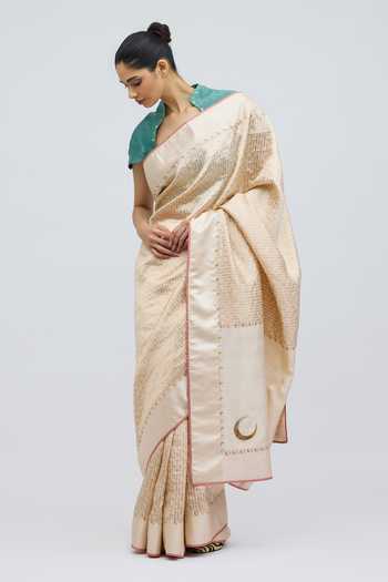 Buy_QUARTER_Turquoise Silk Scoop Neck Chand Blouse _Online_at_Aza_Fashions