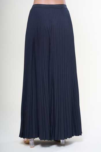 Shop_Rahul Mishra_Blue Polyester Radial Pleated Flared Trouser _at_Aza_Fashions