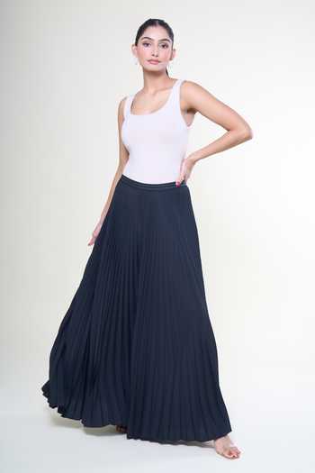 Buy_Rahul Mishra_Blue Polyester Radial Pleated Flared Trouser _Online_at_Aza_Fashions