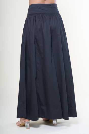 Shop_Rahul Mishra_Blue Cotton Flared Gathered Trouser _at_Aza_Fashions