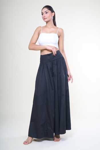 Buy_Rahul Mishra_Blue Cotton Flared Gathered Trouser _Online_at_Aza_Fashions