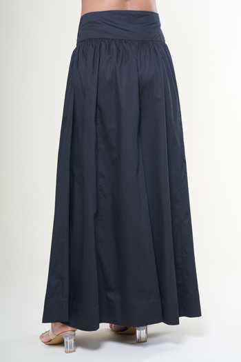 Shop_Rahul Mishra_Blue Cotton Flared Gathered Trouser _at_Aza_Fashions