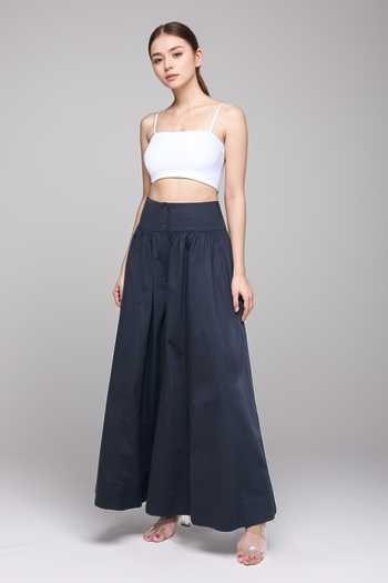 Buy_Rahul Mishra_Blue Cotton Flared Gathered Trouser _Online_at_Aza_Fashions