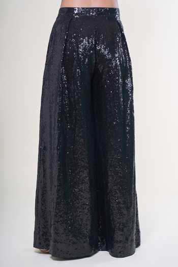 Shop_Rahul Mishra_Black Polyester Sequins Flared Trouser _at_Aza_Fashions