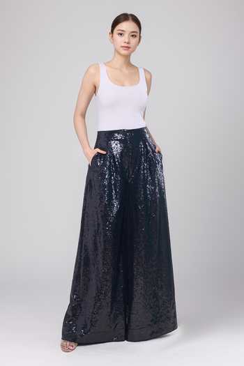 Buy_Rahul Mishra_Black Polyester Sequins Flared Trouser _Online_at_Aza_Fashions