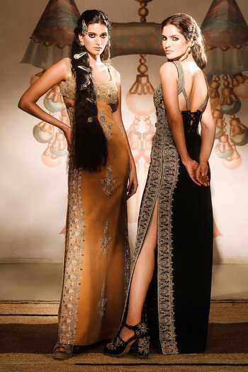 Masaba_Brown Modal Embroidery, Sequins Square Neck The Mishti Doi Gown _Online
