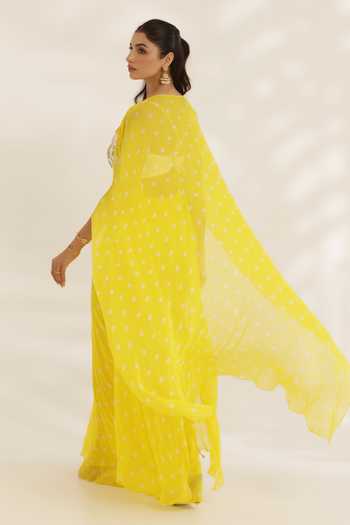 Shop_Manisha Soni Couture_Yellow Georgette, Net Embroidery Scoop Neck Bandhani Draped Skirt Set _at_Aza_Fashions