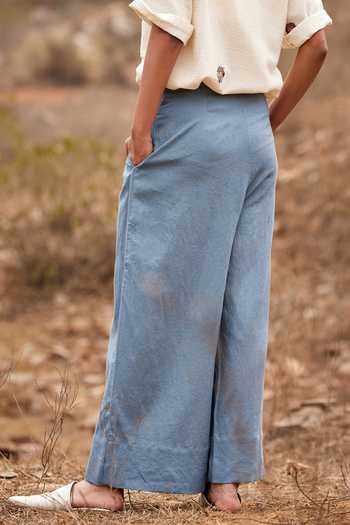 Shop_Kharakapas_Blue Linen Aasmaan Pant _at_Aza_Fashions