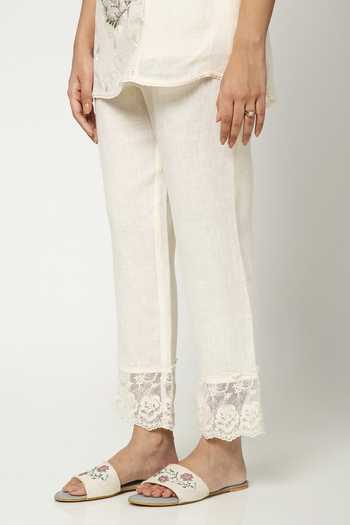 Kaveri_Off White Linen Boat Neck A Window To Eden Boho And Pant Set _Online_at_Aza_Fashions