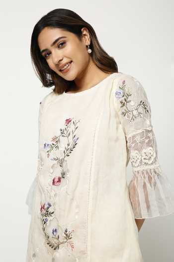 Buy_Kaveri_Off White Linen Boat Neck A Window To Eden Boho And Pant Set _Online_at_Aza_Fashions