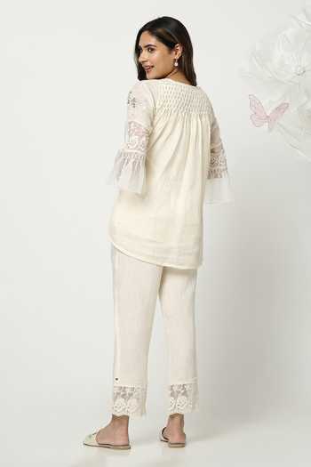 Shop_Kaveri_Off White Linen Boat Neck A Window To Eden Boho And Pant Set _at_Aza_Fashions