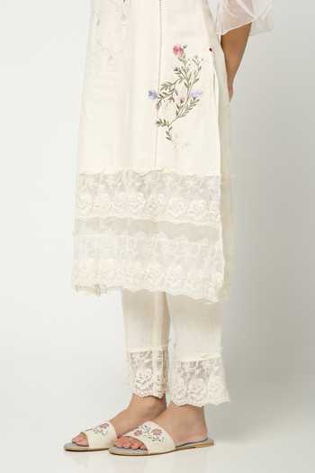 Shop_Kaveri_Off White Linen V-neck, Yes A Window To Eden Kurta And Pant Set _Online_at_Aza_Fashions