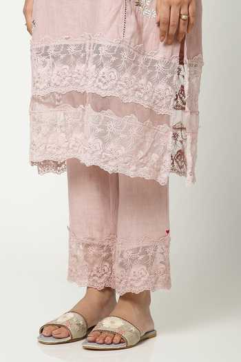 Buy_Kaveri_Pink Linen V-neck, Yes A Window To Eden Kurta Pant Set 