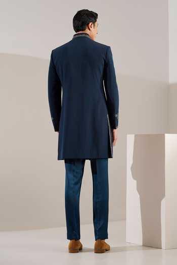 Shop_ZOOP MEN_Blue Rayon Abstract Embroidered Sherwani And Pant Set _at_Aza_Fashions