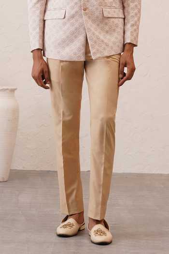 ZOOP MEN_Pink Satin, Polyester, Silk, Rayon Jacquard Bandhgala Set _Online_at_Aza_Fashions