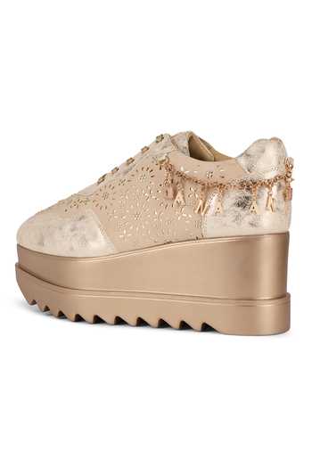 Anaar_Beige Re-dazzle Wedge Sneakers _Online