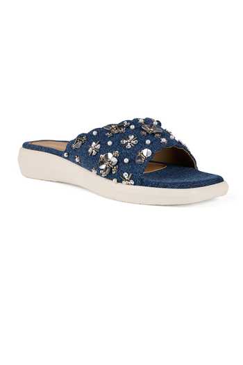 Anaar_Blue Tropical Daze Flat Sandals _at_Aza_Fashions