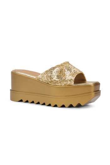 Anaar_Gold Mamma Mia Wedge Sandals _at_Aza_Fashions