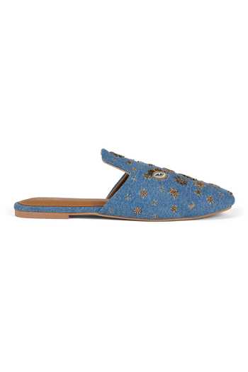 Buy_Anaar_Blue Ishara Embroidered Denim Mules _Online_at_Aza_Fashions