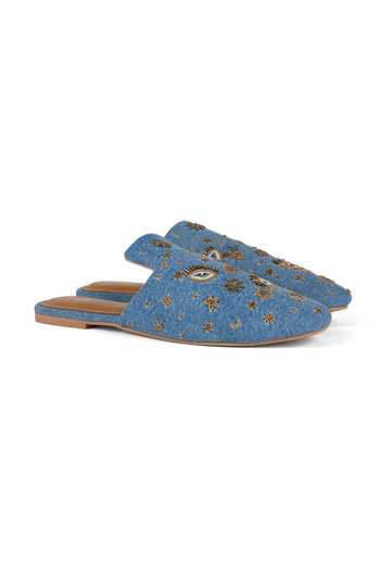 Shop_Anaar_Blue Ishara Embroidered Denim Mules _Online_at_Aza_Fashions