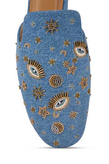 Shop_Anaar_Blue Ishara Embroidered Denim Mules 
