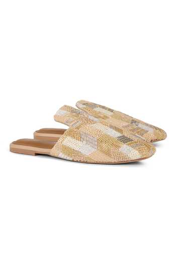 Anaar_Beige Odette Embroidered Mules _at_Aza_Fashions